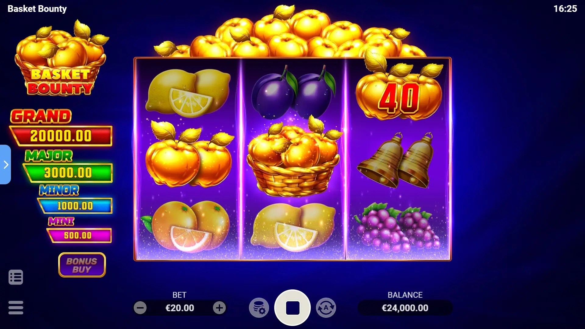 Basket Bounty reels with Golden Apple values